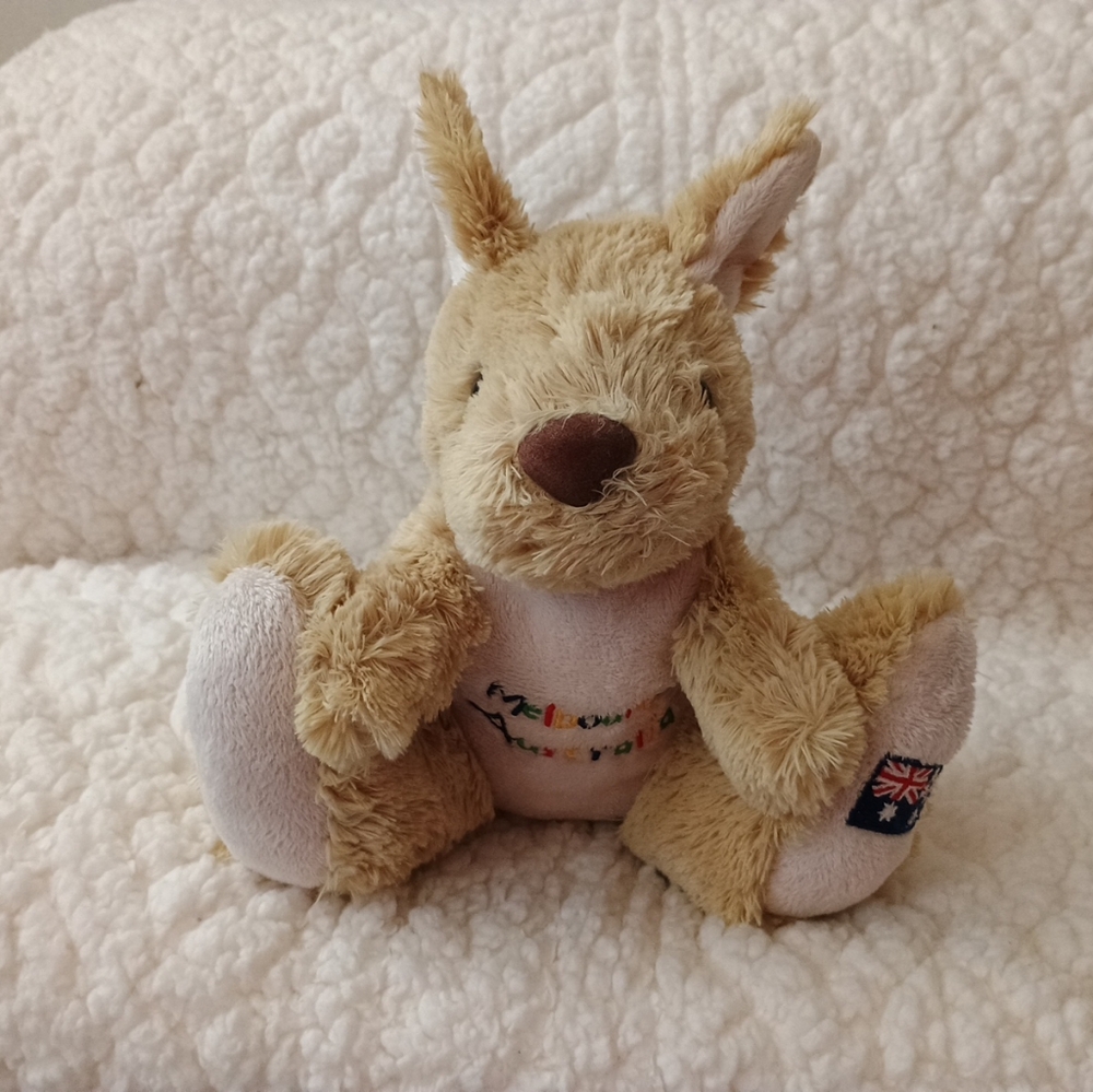 Kangroo plush 9inch Foot To Ear G’Day Sydney Australia Flag Tan Beige Color